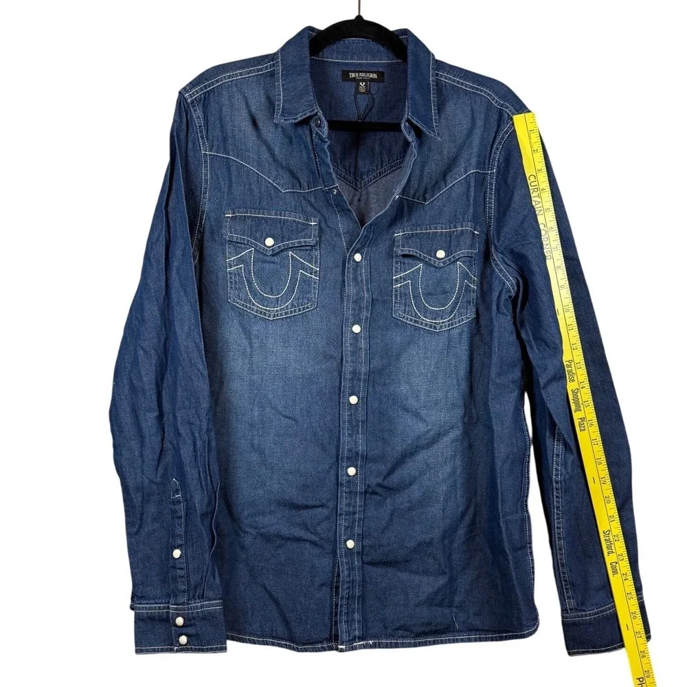 NWOT TRUE RELIGION, Men's Chambray Western Shirt, Pearl Snap, Size Medium